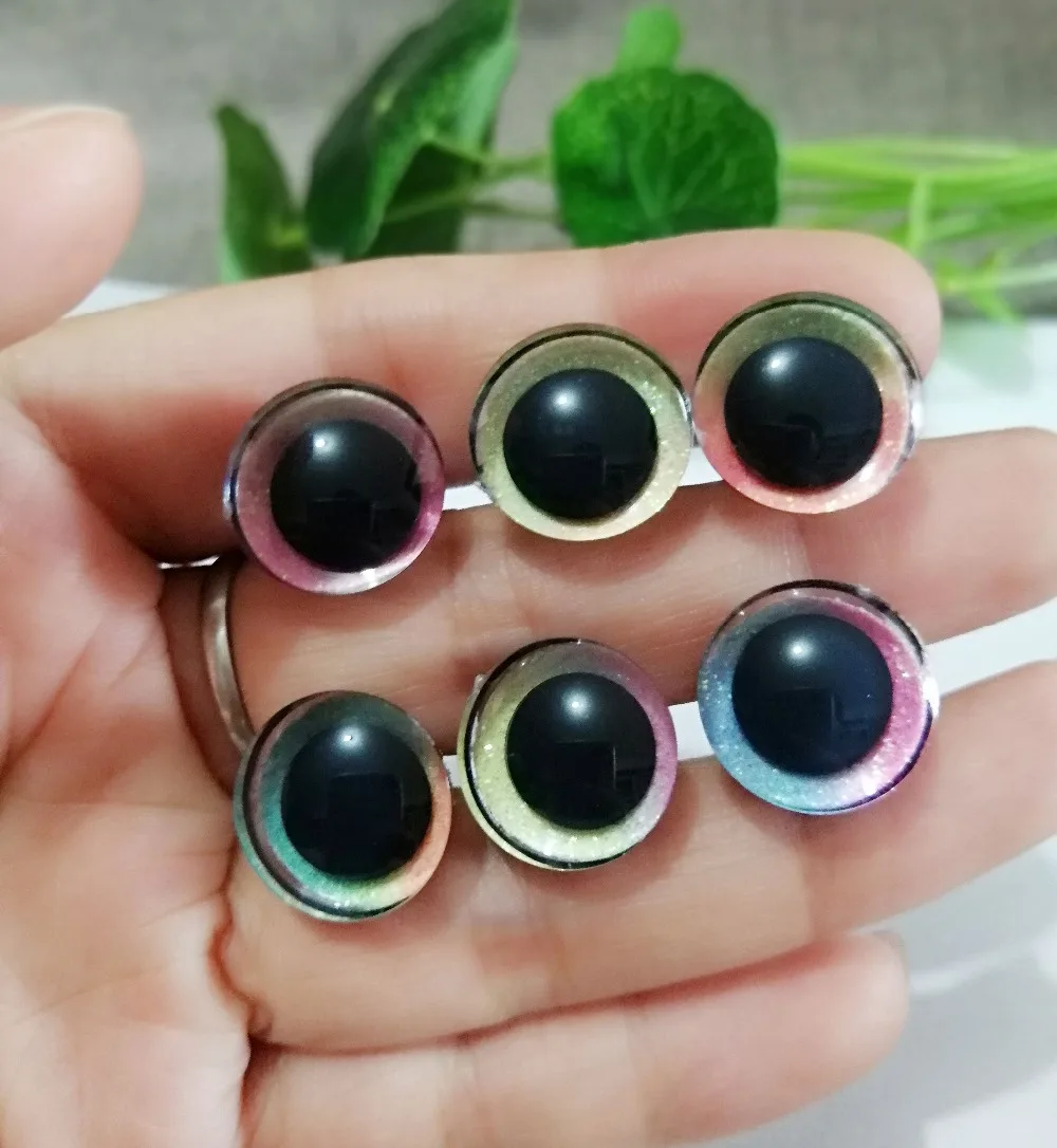 10 teile/los neue artikel 16mm/20mm/24mm trapez kunststoff klar sicherheit spielzeug augen + Regenbogen farbe stoff + weiß washer für puppe erkenntnisse