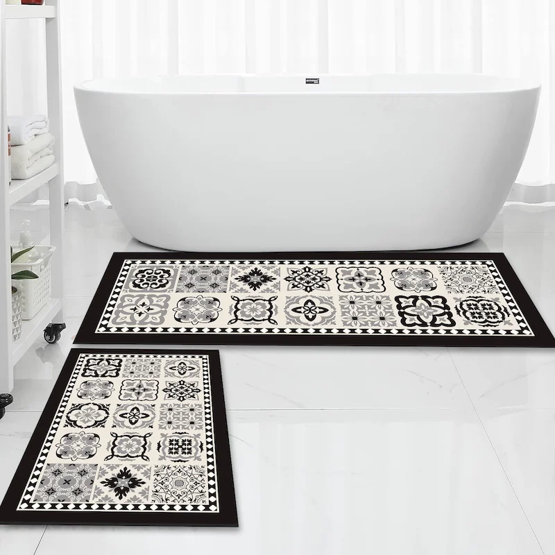 VIKAMA Moroccan Ceramic Tile Floor Mat Bohemian Quick Drying Carpet Anti slip Water Absorbing Bathroom Kitchen Home Decoration