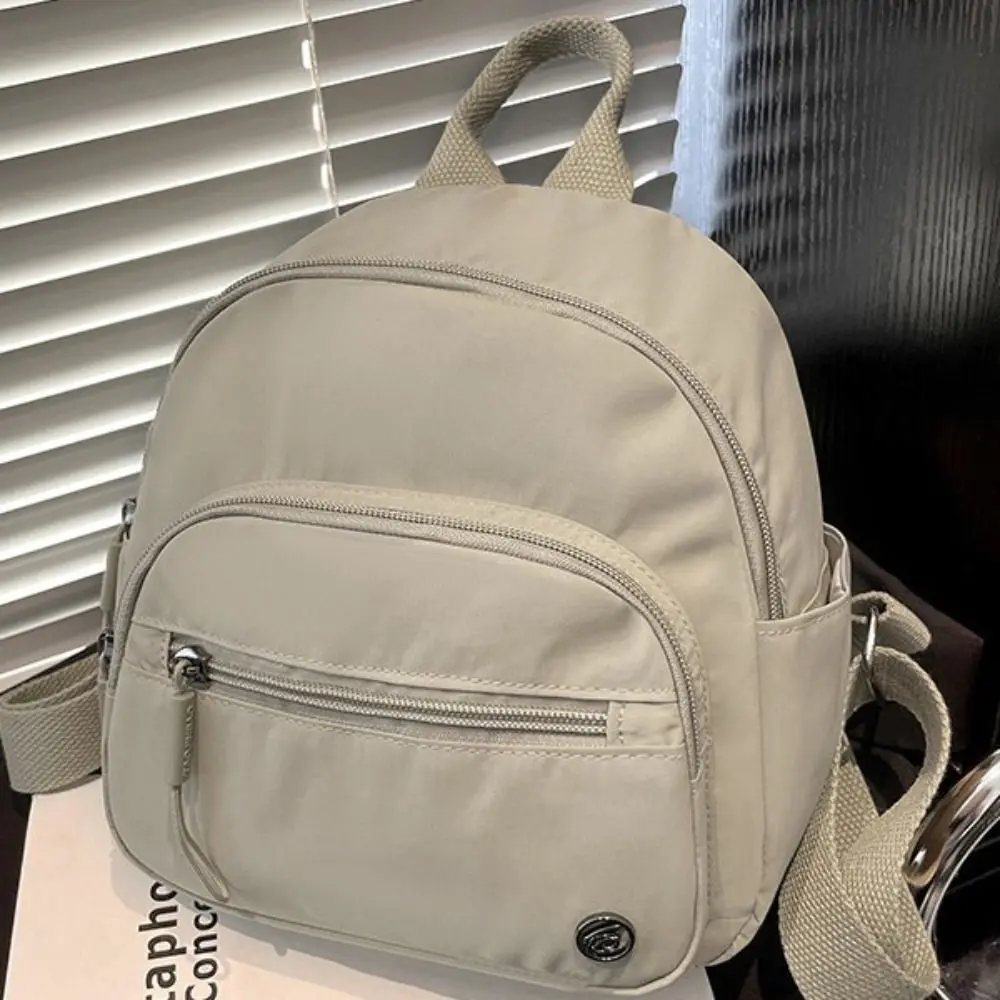 

Portable Women Nylon Backpack Solid Color Lightweight Multipockets Casual Backpack Waterproof Fashionable