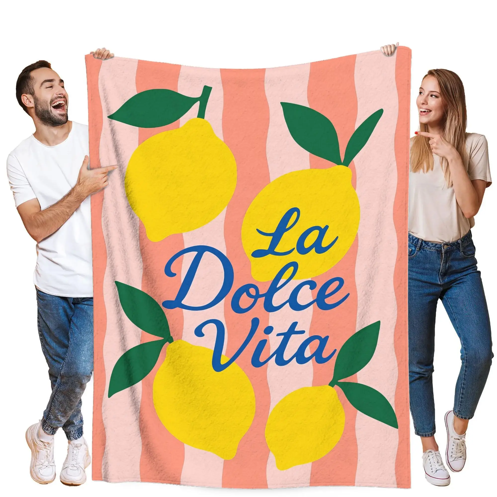 Decorative Lemon Print Throw Blanket for Couch Sofa Living Room La Dolce Vita Citrus Pattern Cozy Polyester Polyester Gift
