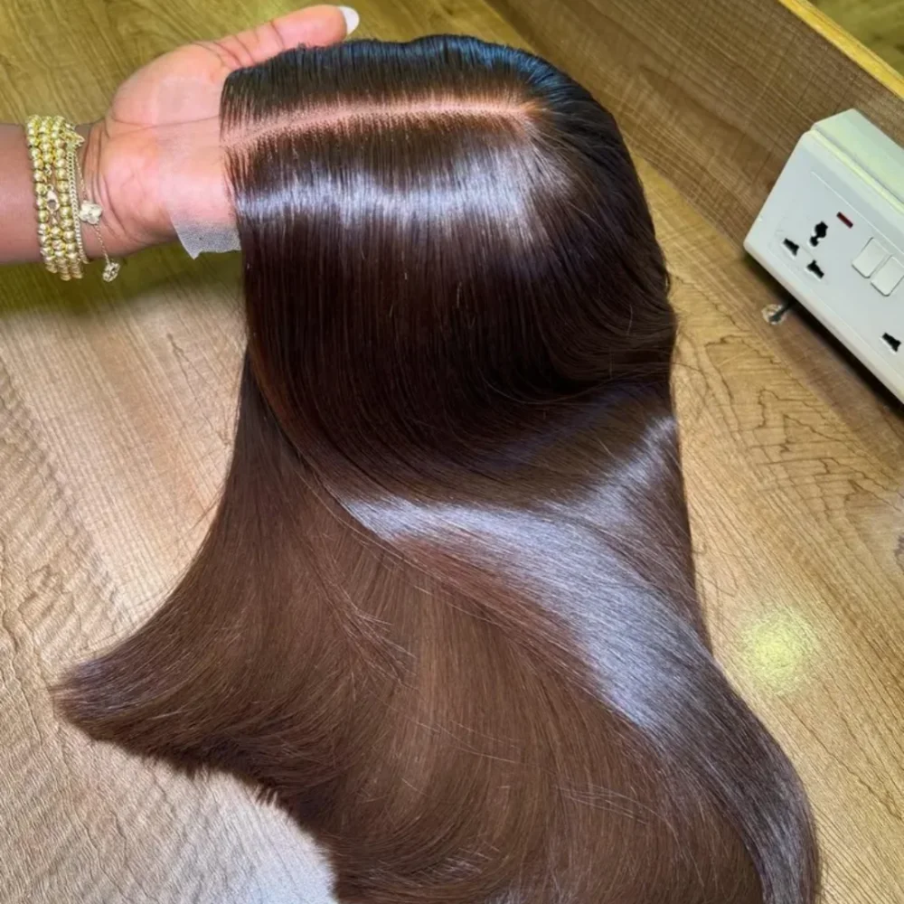 180 Density Brown Straight 26 Inch Long 5x5 Silk Base Jewish Human Hair with Baby Hair HD Lace European Style Glueless Preplucke