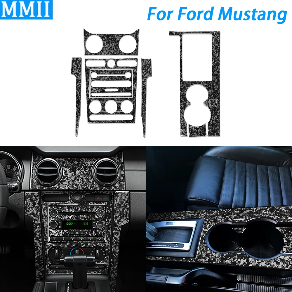 For Ford Mustang 2005-2009 Forged Carbon Fiber Center Console Gear Shift Panel Set Trim Cover Car Interior Accessories Sticker