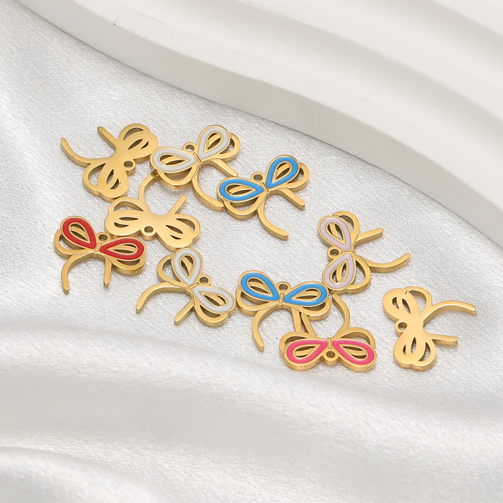5 Stück Edelstahl Kleine Niedliche Emaille-Schleifenanhänger DIY Damen Halskette Mädchen Schmuckzubehör Armband Ohrringe Herstellung – Detail 5