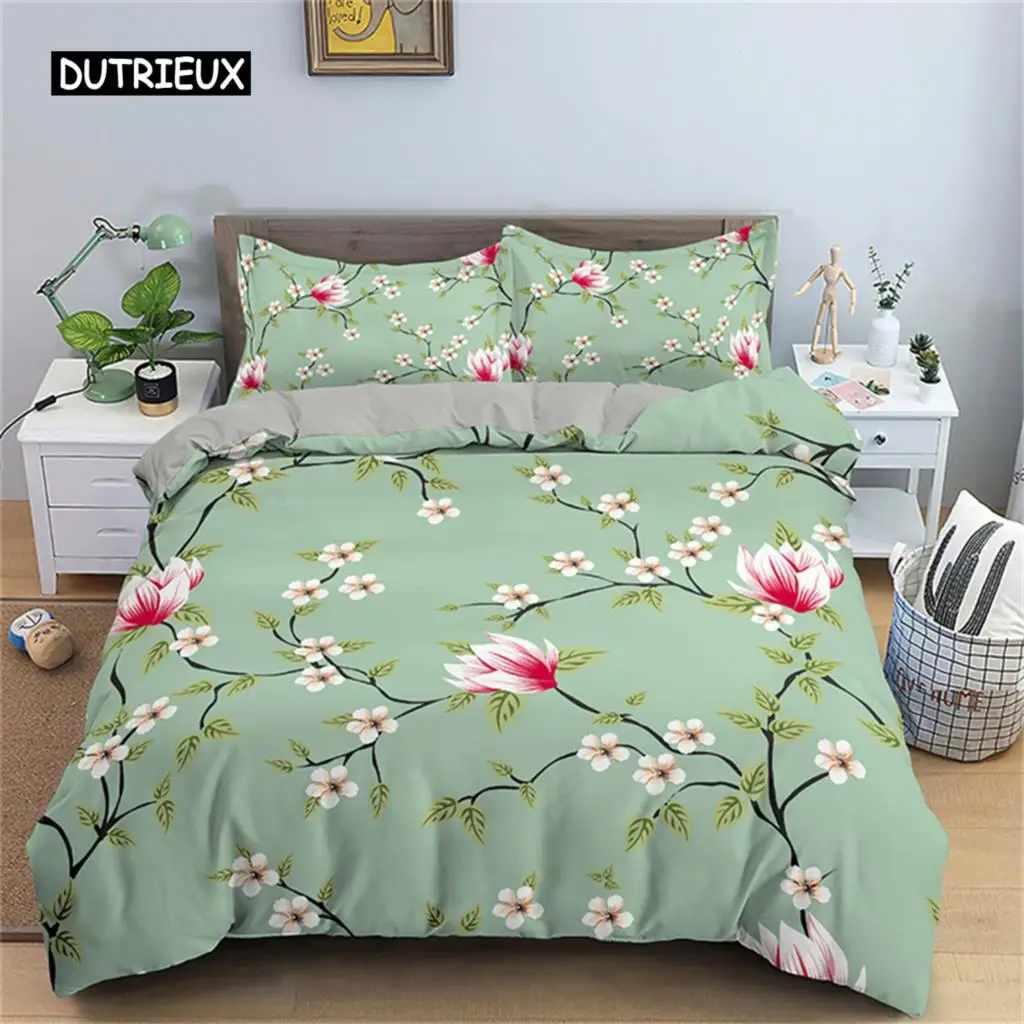 

Duvet Cover Botanical Floral King Leaves Flowers Bedding Set Microfiber Spring Blossom Quilt Cover Single Double For Teen Adult