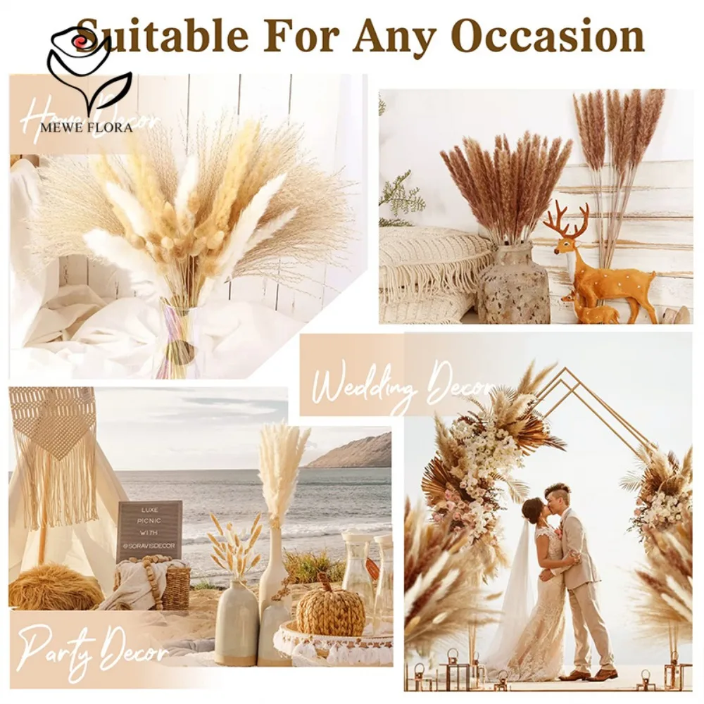 100pcs Natural Dried Flower Pampas Bouquet Boho Christmas Home decoration Rabbit Tail Grass Artifical Flowers Wedding Decoration