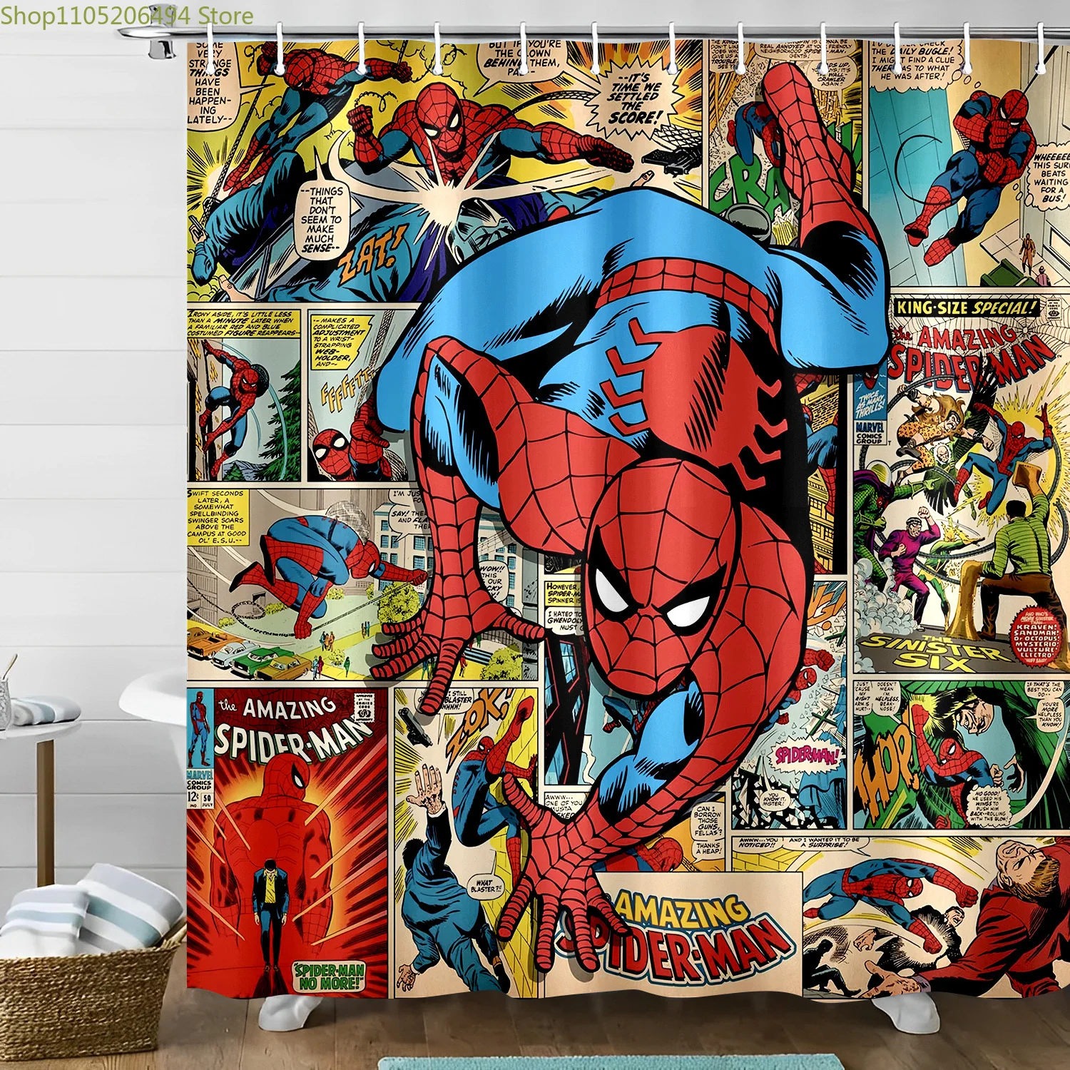 

1pc Marvel shower curtain Spider for Man Printed Shower Curtain with Hooks,, Window and Wall, Bathtub, Bathroom Home Decor Sho