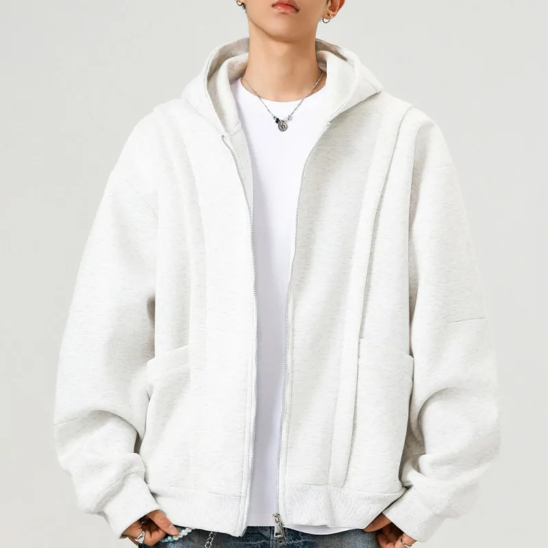 

Мужская свободная куртка с капюшоном 2026, мужские повседневные толстовки, осенняя мужская мода, кардиган из смеси хлопка, мужская тяжелая верхняя одежда