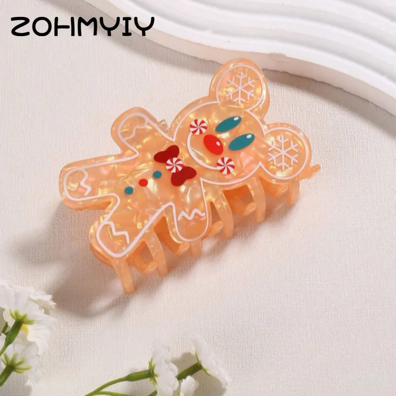 Christmas Gingerbread Man Hair Claw Cute Elk Hair Clip Cartoon Hair Claw For Women Girls Exquisite Hair Accessories Gifts