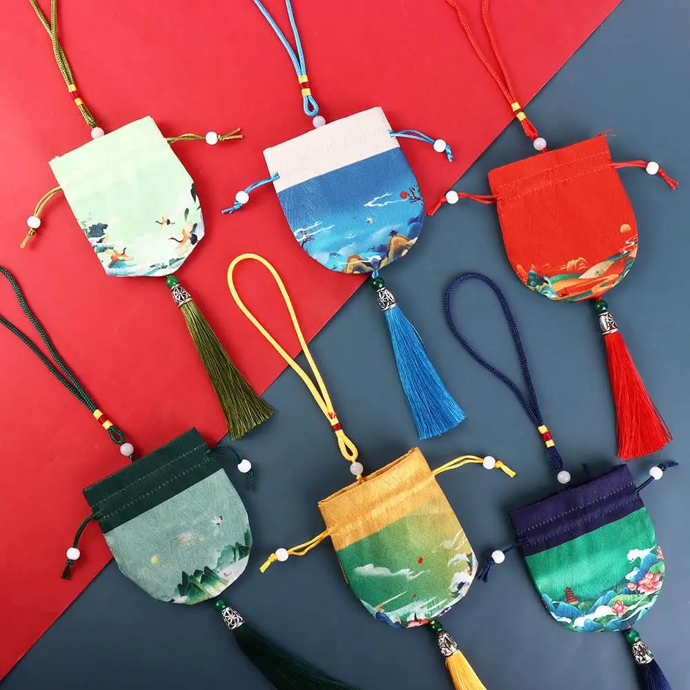 Drawstring Tassel Hanging Decoration Flower Multi Color Women Jewelry Bag Purse Pouch Empty Sachet Chinese Style Storage Bag