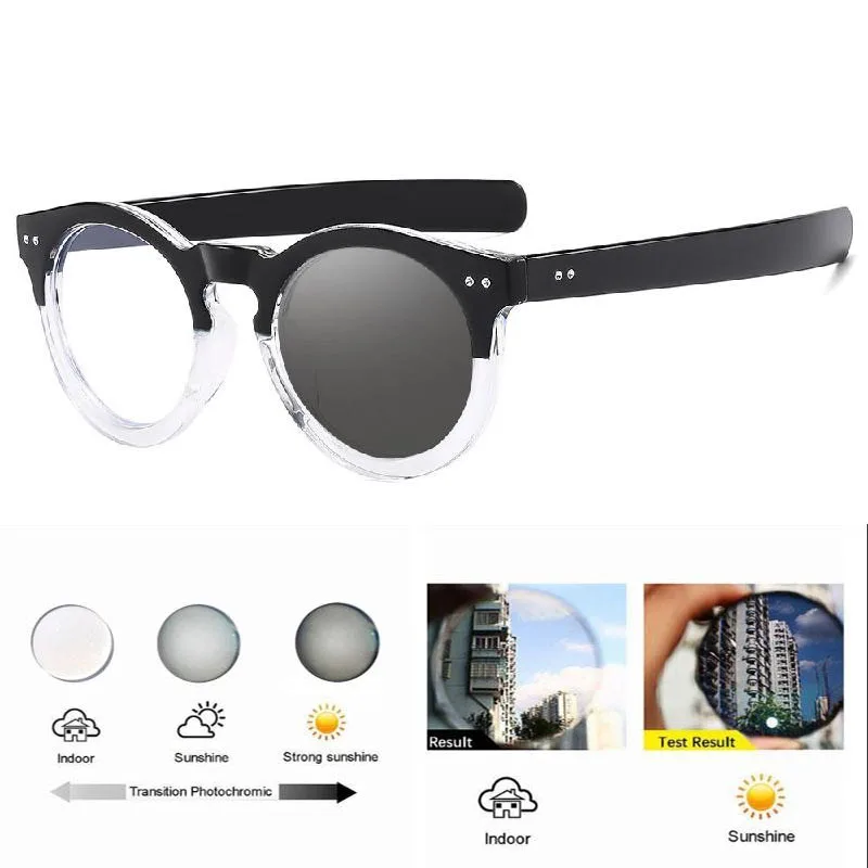 Vintage Runde Photochrome Myopie Brille Modedesigner Männer Frauen Outdoor Farbwechsel Fahren Kurzsichtige Brillen -1,5-2,0 – Detail 4