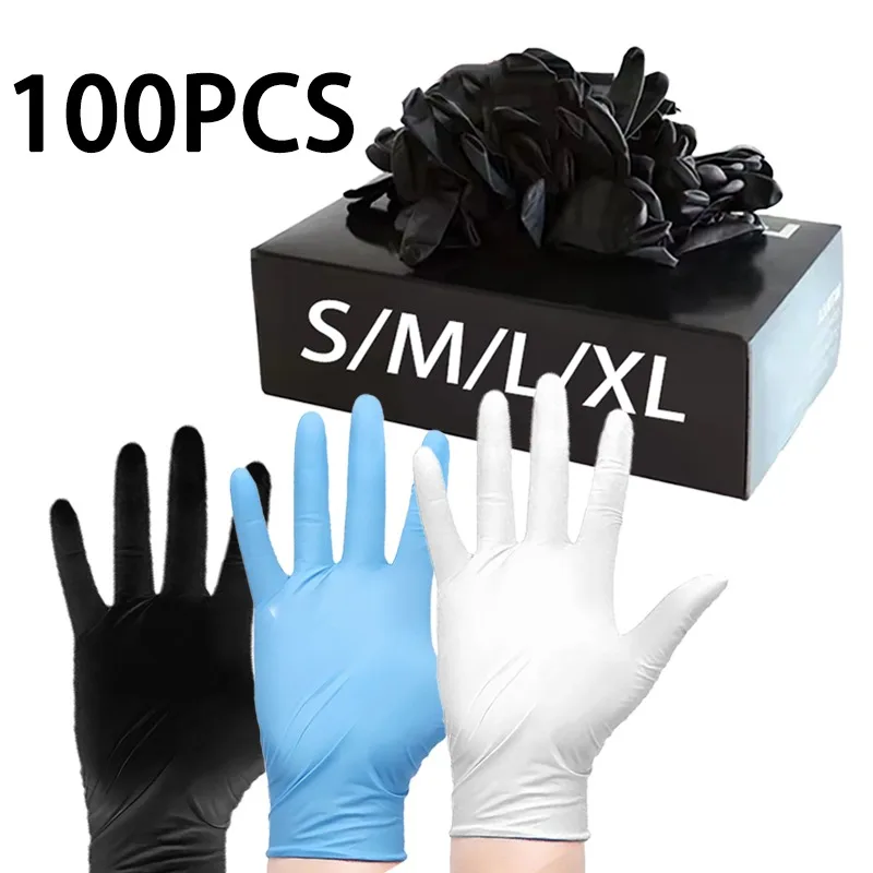 50/100PCS Black White Blue Nitrile Gloves Disposable Garden Cleaning Gloves Vegetable Furniture Cleaning Nail Art Hairdress Tool