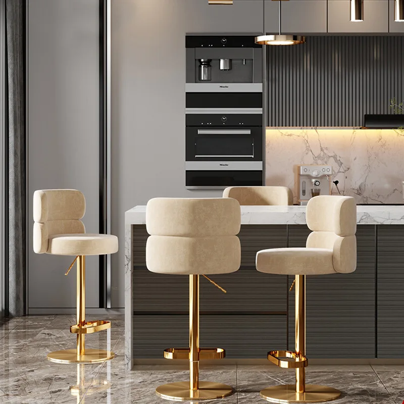 LMMM light luxury stainless steel bar lifting rotating backrest high stool front desk chair