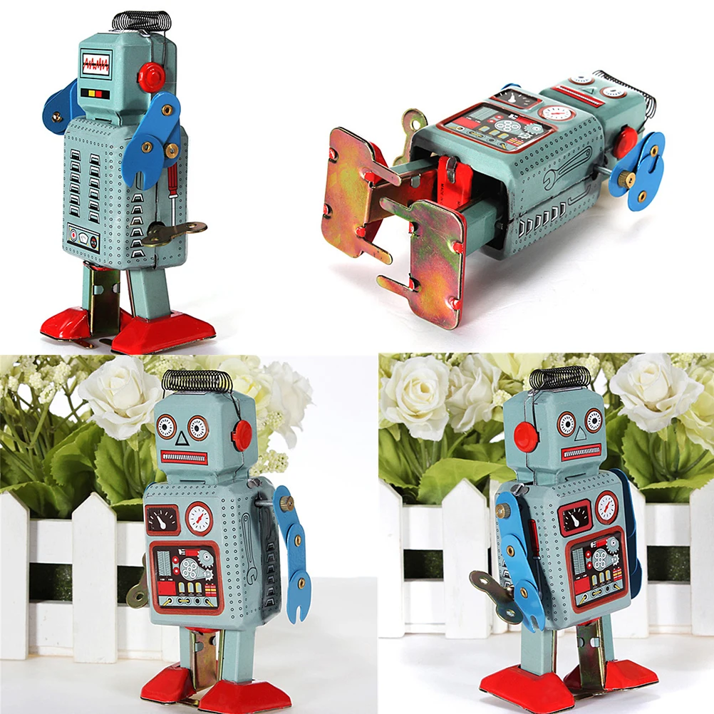 Vintage Mechanical Clockwork Wind Up Toys Walking Radar Robot Tin Toys for boy