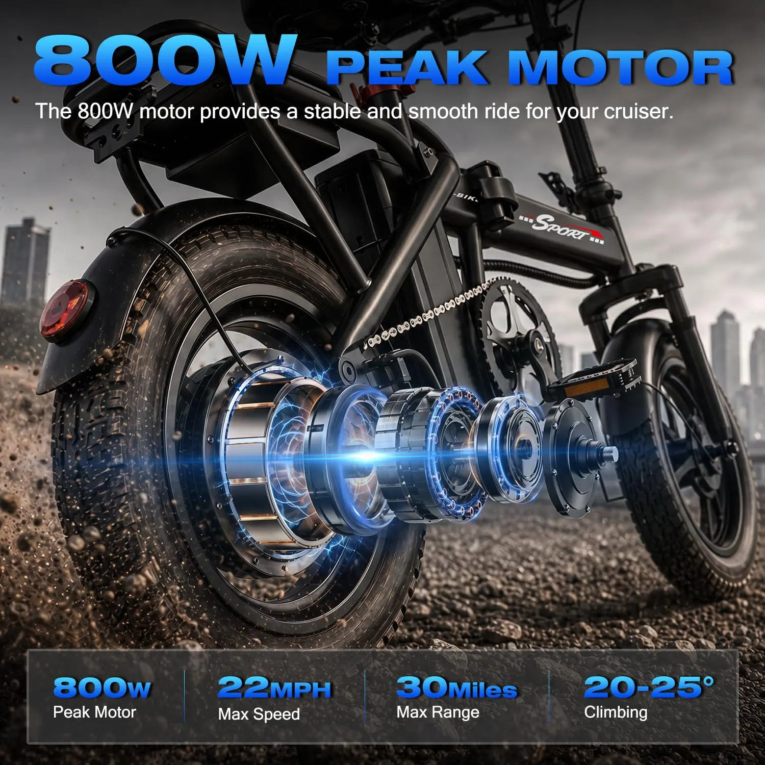 1200W Folding Electric Bike, 25MPH 45 Miles, 14