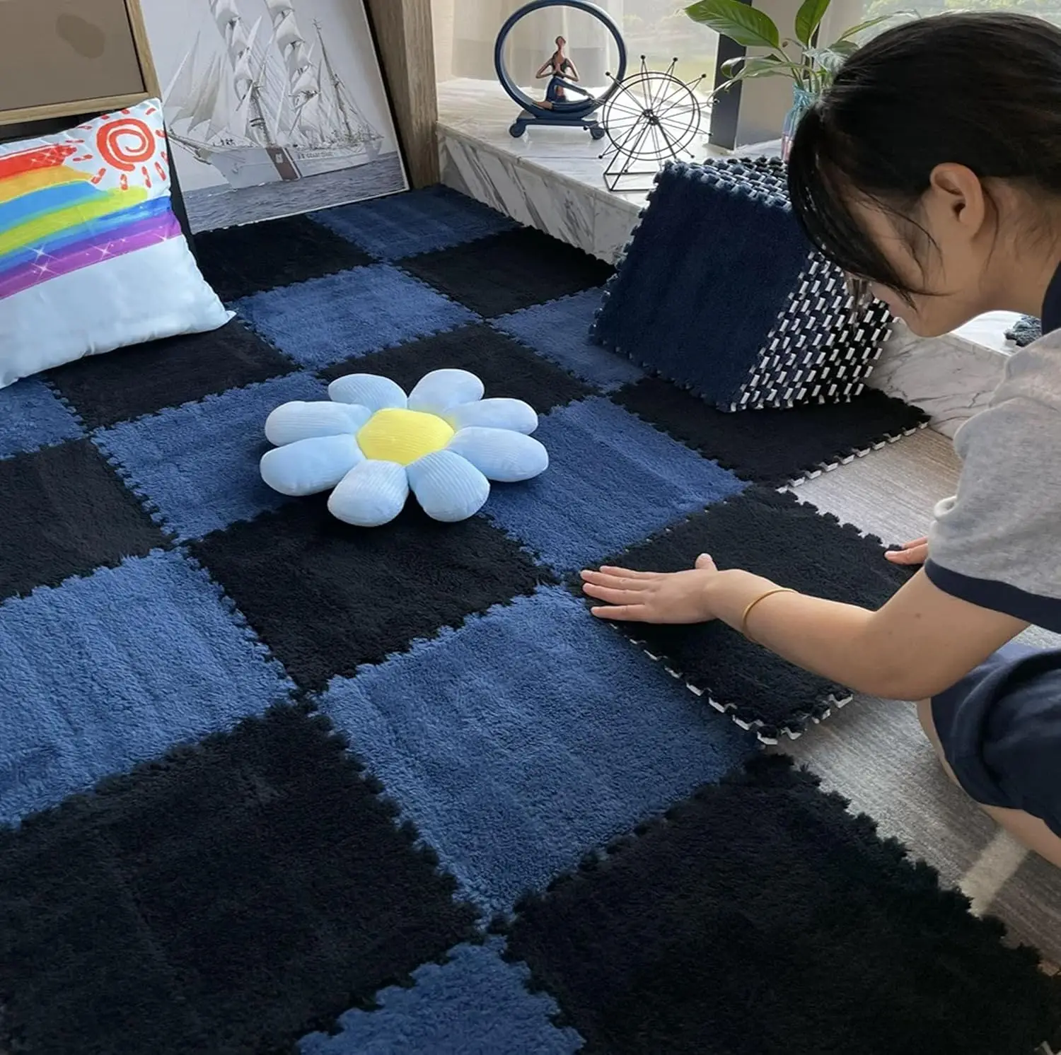 Creative Plush Puzzle Foam Floor Mat, 10Pcs Set
