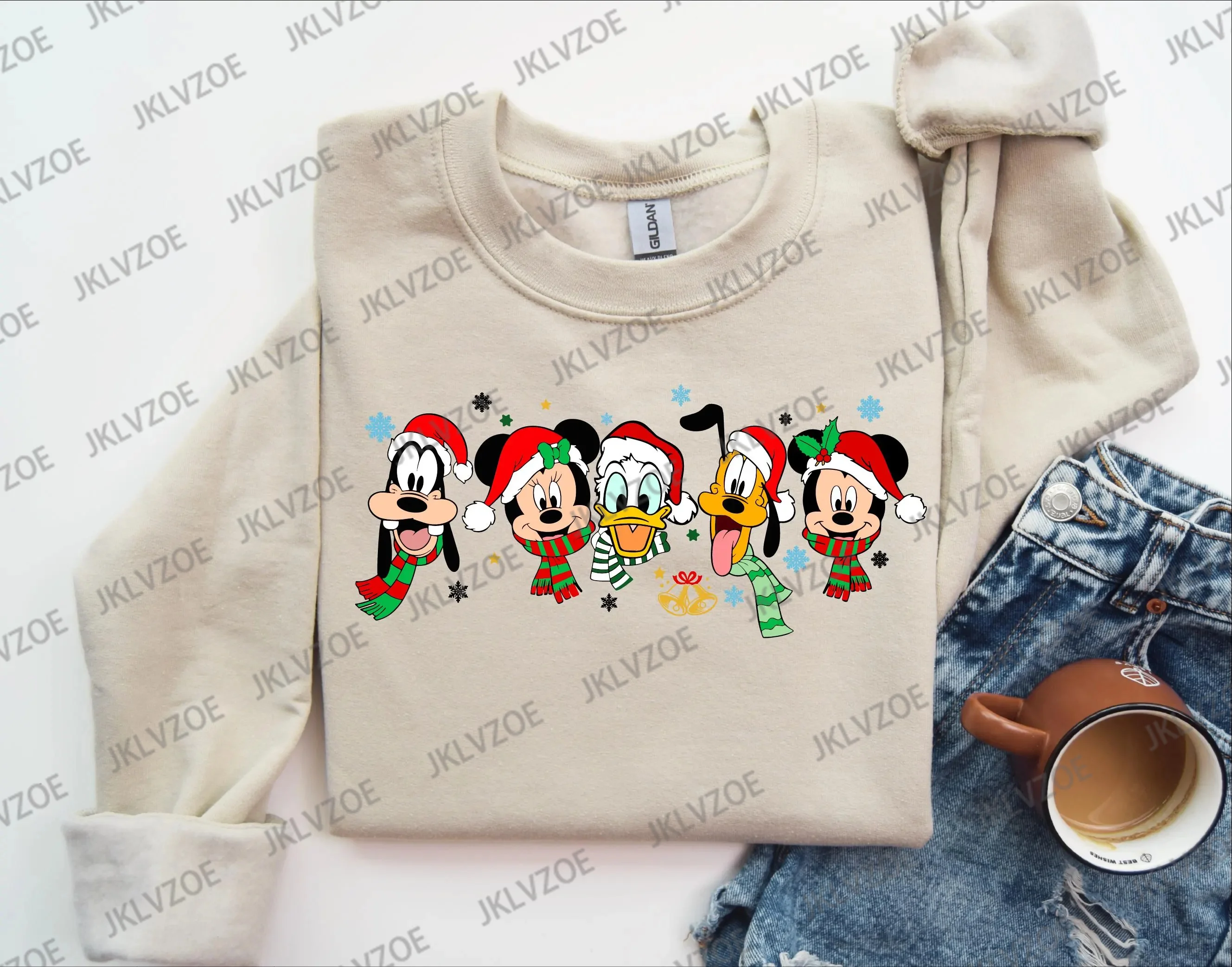 Mickey And Minnie Couple Hoodie Disney Family Christmas Sweatshirt Autumn Winter Casual Fashion Round Collar Pullover Hoodie