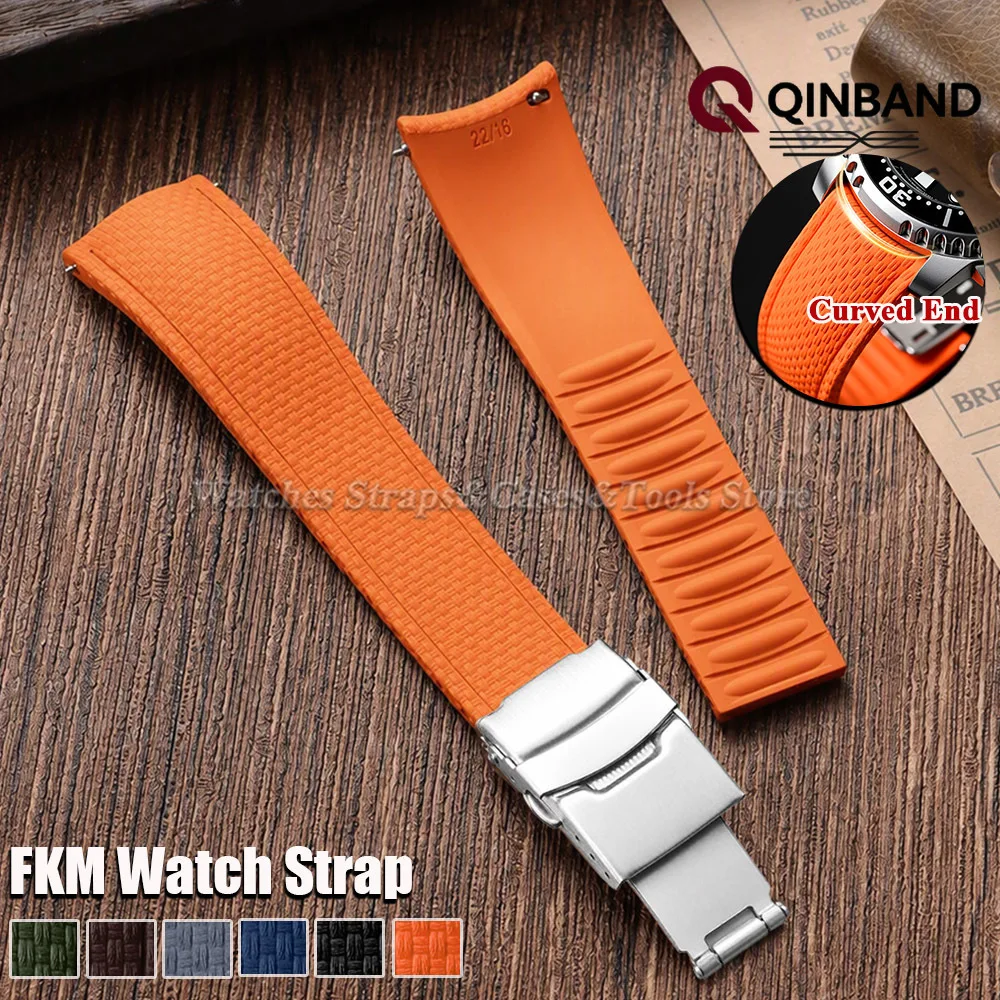 CTS FKM Gummi-Uhrenarmband 20/21/22/24mm Gebogenes Ende Fluorkautschuk Tropic Schnellverschluss-Uhrenarmband für Omega, Seiko, Longines
