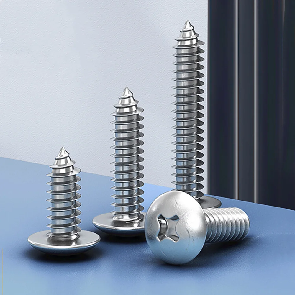 Cross Recessed Screws Bolts M3 M4 M5 M6 Marine Grade A4 316 Stainless Steel Large Round Pan Head Phillips Self Tapping Screw