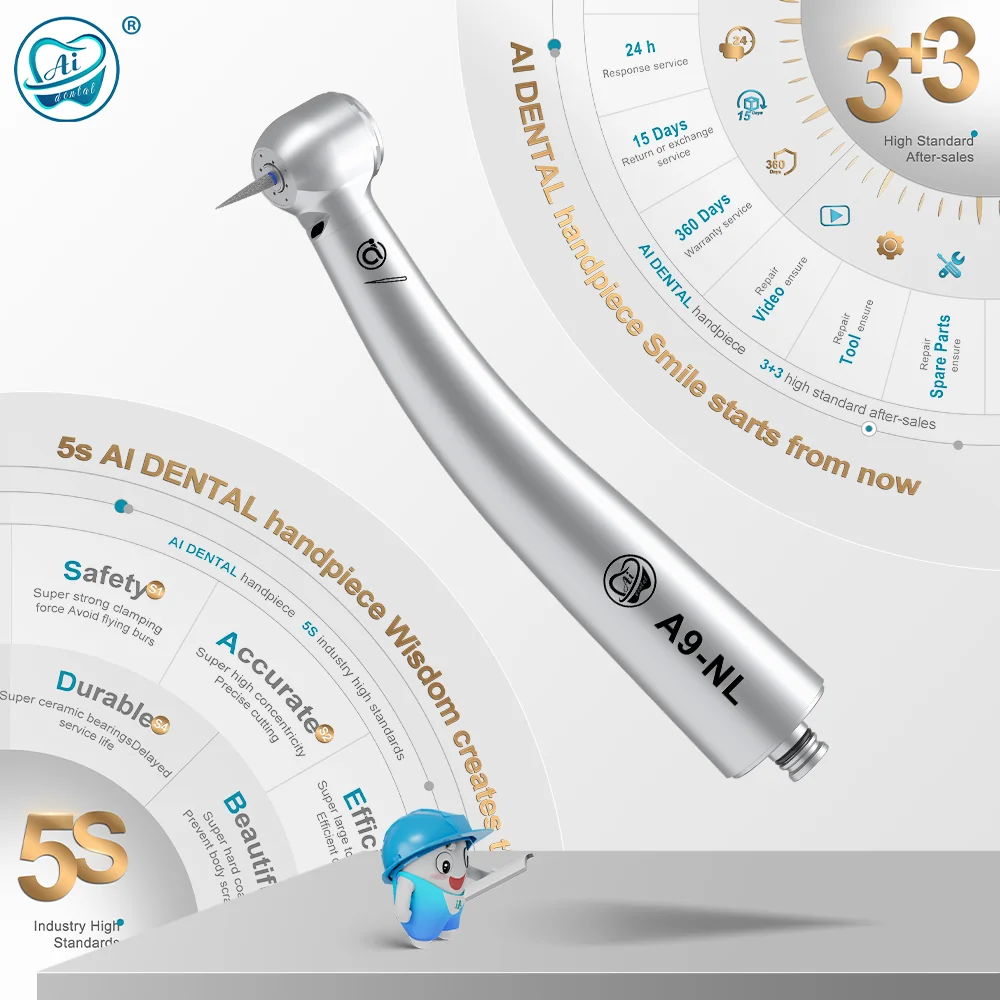 

AI DENTAL AiKO Series A9-NL N-Coupler Handpiece/Set Optic Quattro Spray High Speed Handpiece Standard Head Air Turbine Handpiece