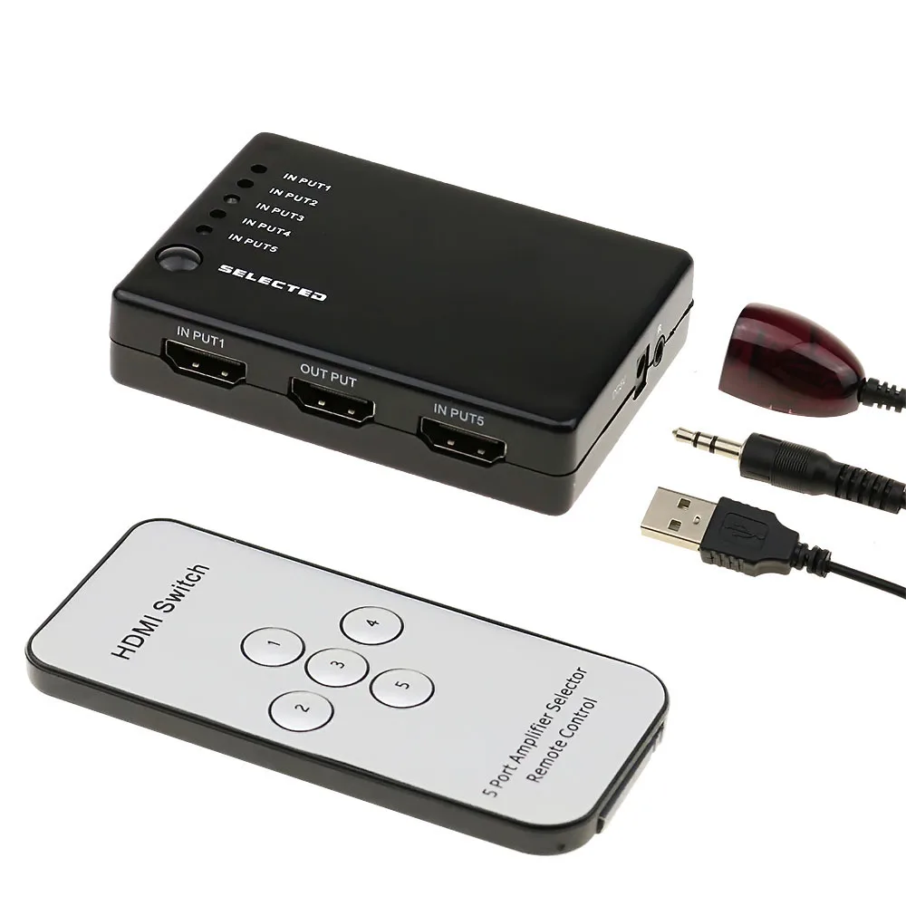 جديد HUB 5 منافذ 1080P فيديو HDMI التبديل الجلاد HDMI متوافق مع الفاصل مع IR صندوق الفاصل عن بعد ل HDTV DVD PS3 #3