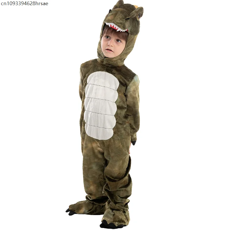 Crianças dinossauro cosplay traje da criança tiranossauro palco mostrar role play macacão com capuz