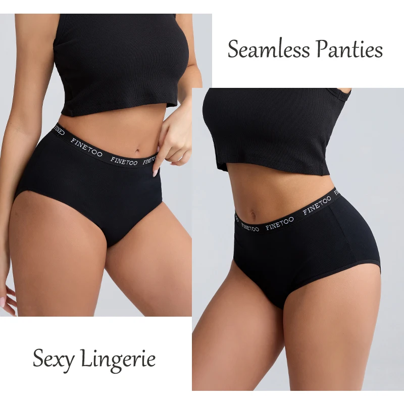 FINETOO 4 قطعة سراويل النساء القطن سلس عالية الارتفاع حجم كبير الملابس الداخلية الإناث لينة تنفس ملخصات بلون ملابس داخلية مريحة #5