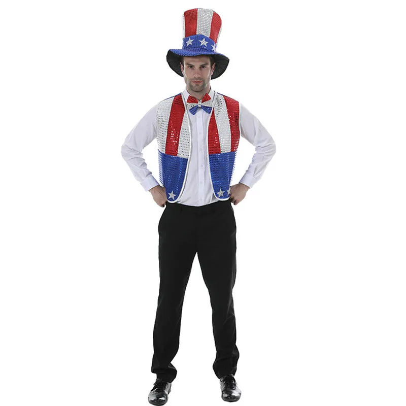 Men Halloween Circus Clown Magician Costumes Uncle Sam Cosplay Purim Carnival Parade Masquerade Role Play Nightclub Party Dress