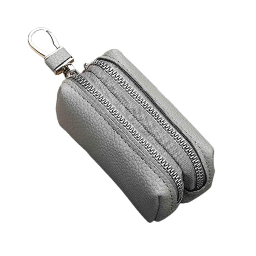 Single/Double Zipper Key Storage Bag Classic Elegant PU Leather Wallet Solid Color Car Key Ring Lipstick Earphone Pouch Travel