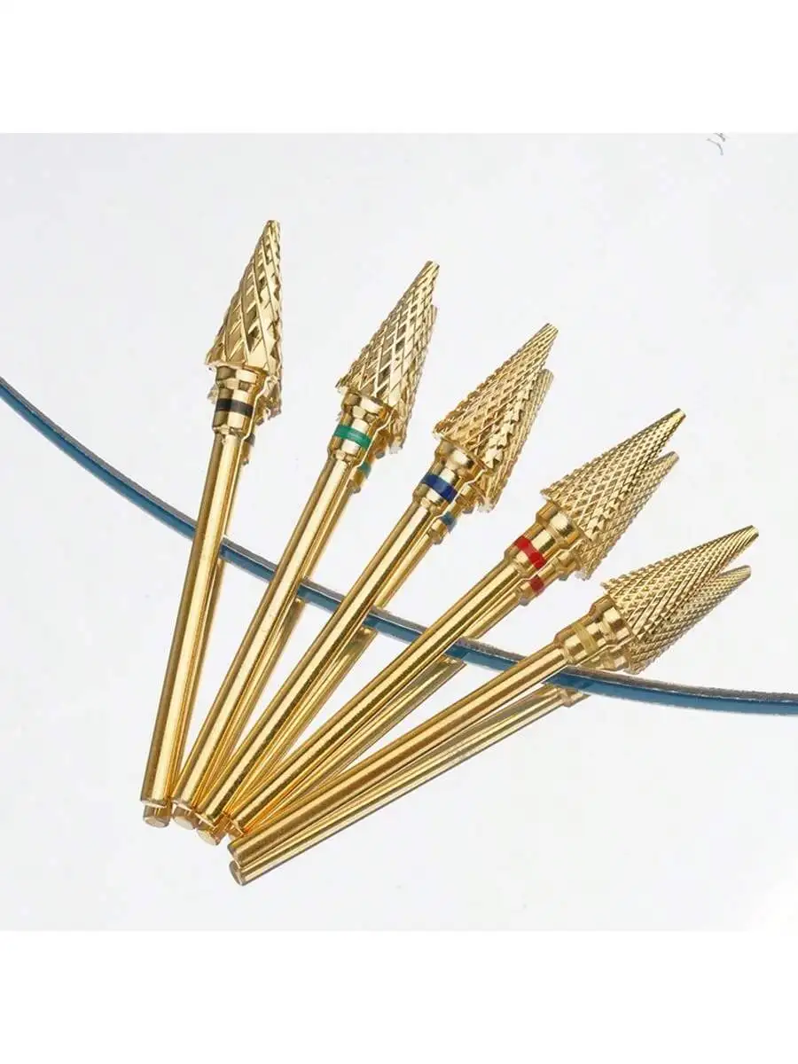 Punta da trapano per unghie in carburo di tungsteno dorato da 1 o 5 pezzi, testa per strumento elettrico per manicure e pedicure, attrezzatura professionale per nail art