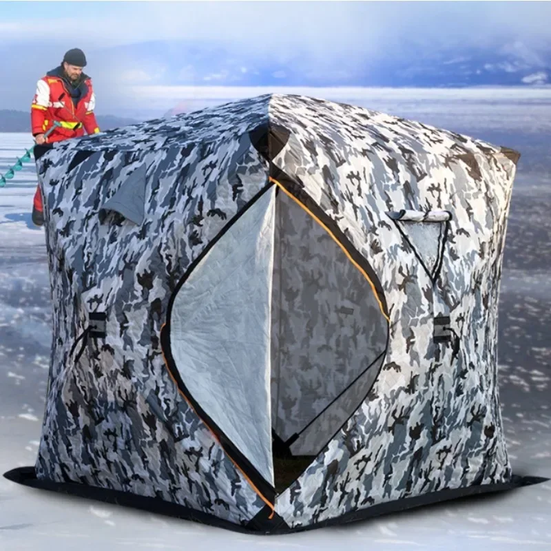 Portable Ice Fishing Shelter Easy Set-up Winter Fishing Tent Ice Fishing Tent Waterproof & Windproof Sauna and Chimney Style