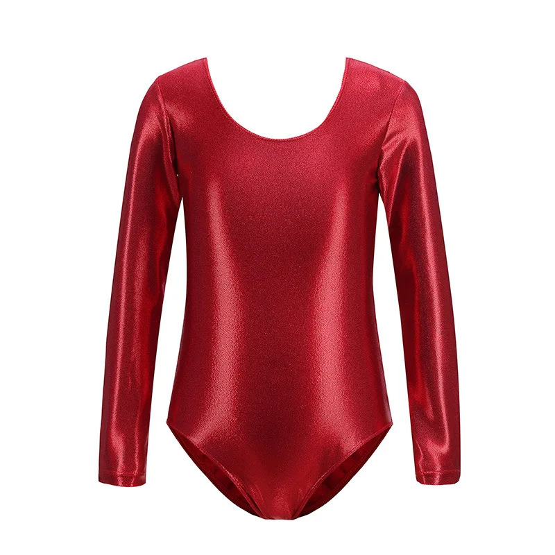 Bronzing Children Girls Teens Leotard For Gymnastics Long Sleeve Kids Ballet Wear Breathable Bodysuit Ballerina Practice Jumpsui