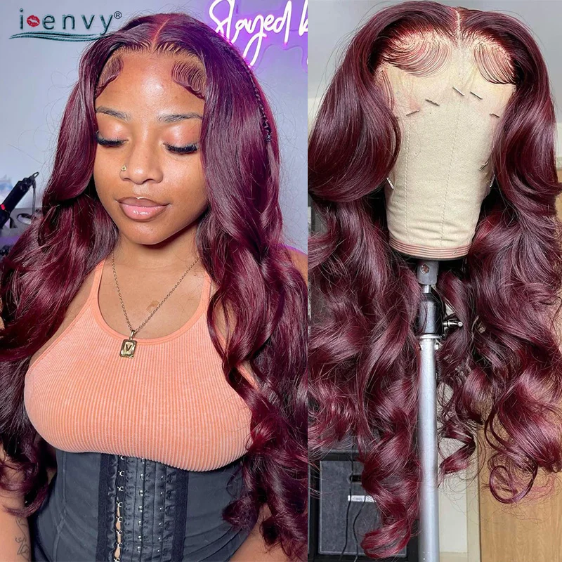 Burgundy Lace Front Wigs Body Wave Hd 13X4 Lace Frontal Human Hair Wigs Red 99J Colored Lace Front Wigs Human Hair Pre Plucked