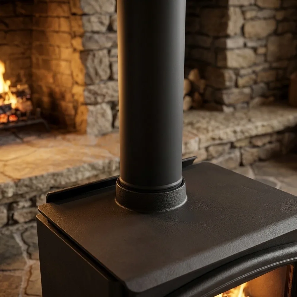 Flue Pipe 50cm Constructed from Black Stainless Steel for Wood Burning Fireplace Heat for exhaust and Thermal Stability Support
