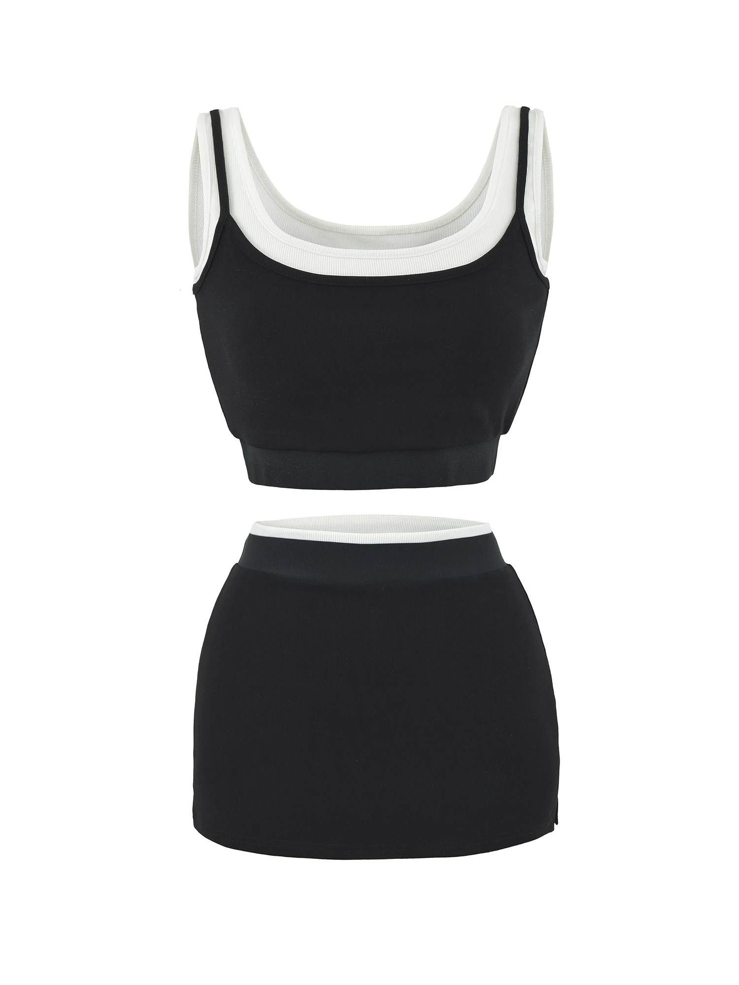 Women's Sporty Halter Top with Chest Pad  Skirt Set Prevent Light Walking Color Collision Design Summer Fashion Outfit