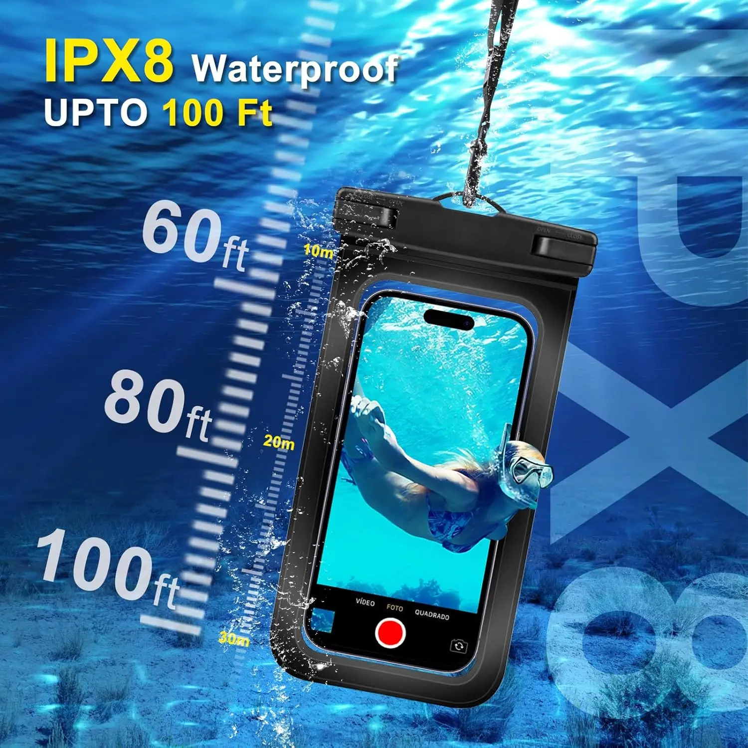 PVC Waterproof Phone Pouch with Neck Strap, Sensitive Touch Screen Cell Phone Bag for Swimming Drifting Events view 6
