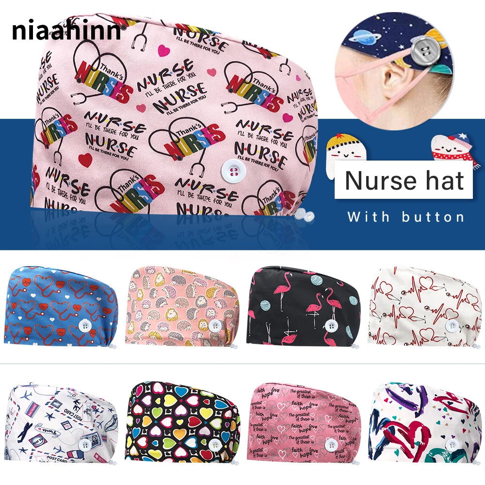 Dentist Cap with Sweat-absorbent Adjustable Elastic Buckle Cotton Pet Grooming Scrub Hat Women Operating Room Doctor Nursing Hat