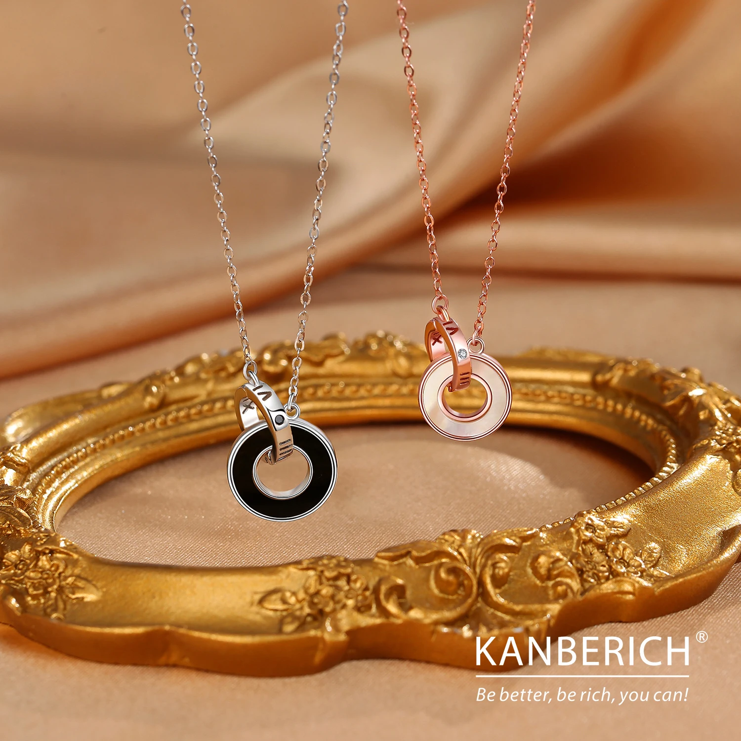 Kanberich S925 Real Sterling Silver Cubic Zirconia Day and Night Guarding Mobius Ring Pendant Clavicle Chain Couple Necklaces