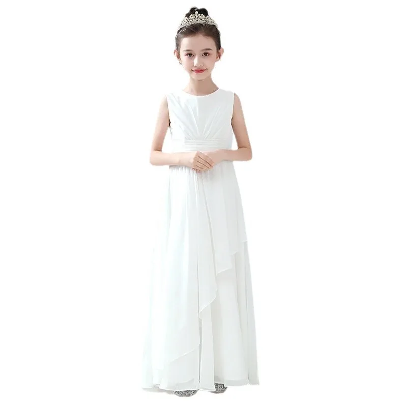 Formal Occasions Wear Girl's Gown Summer Little Girl White Pettiskirt Piano Performance Wedding Flower Dress