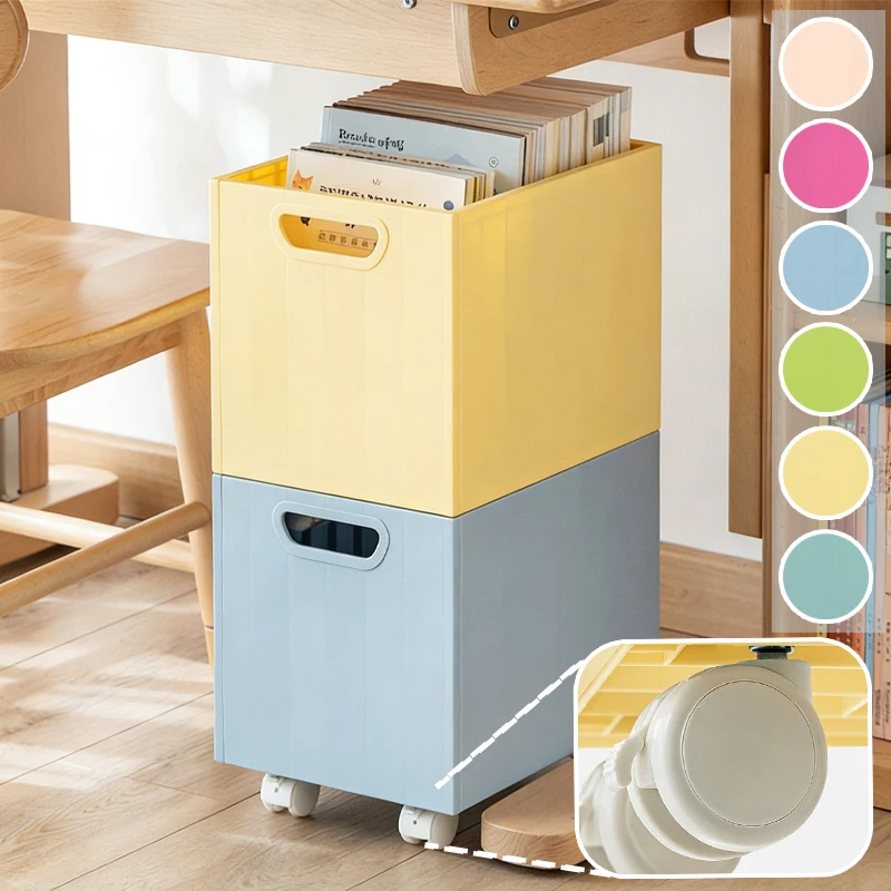 

Wheeled Mobile Book Storage Box Dopamine Large Stackable Plastic Organizer for Student Desk Classroom Home Office Space Saving