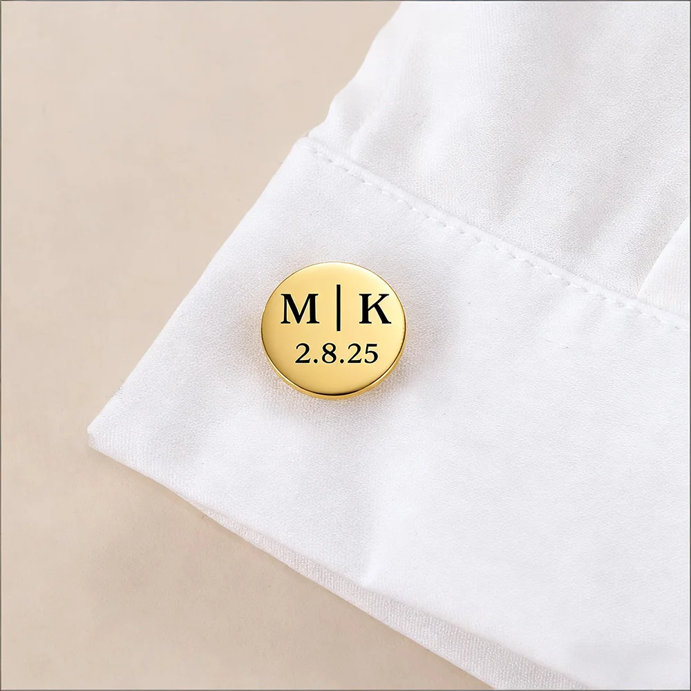Custom Date Cufflinks Stainless Steel Engraved Monogram Cuff Links for Men Wedding Groom Valentine's Day Anniversary Gift