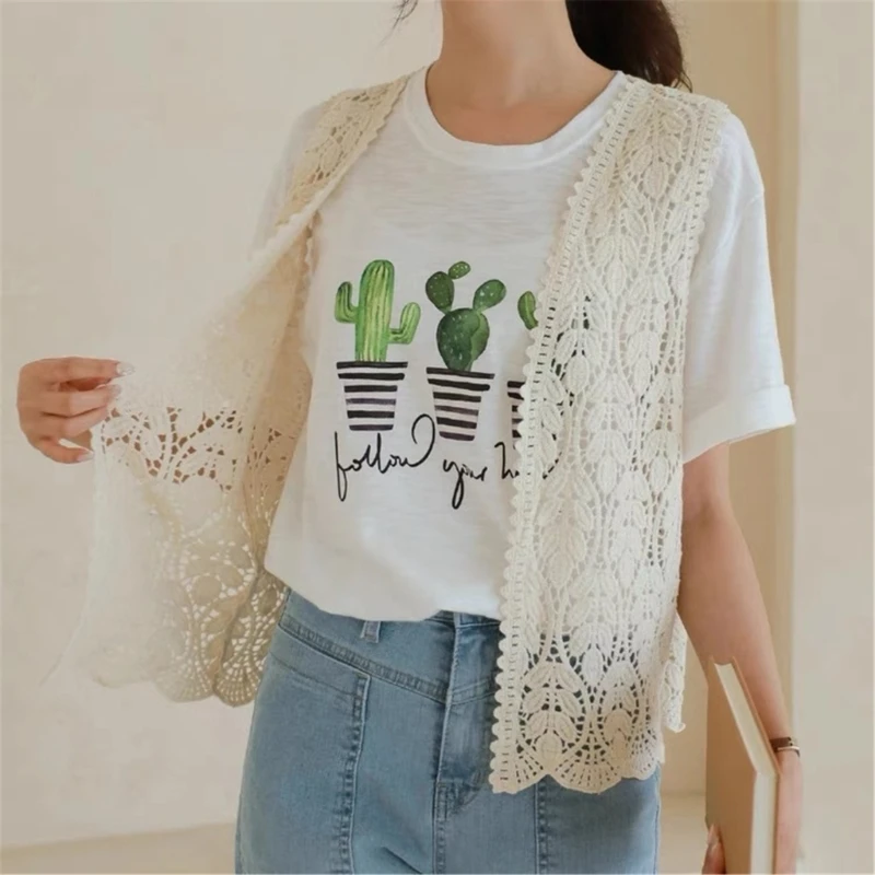 Womens Summer Hollowed Out Crochet Knitted Sleeveless Vests Cardigans Open Front Loose Beach Outwear Sweater Coat