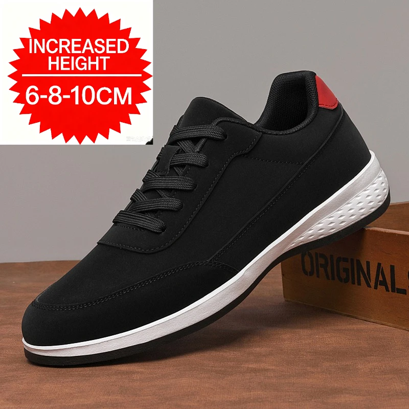 Men Invisible Height Increasing Shoes 6‑10CM Elevator Casual Sneakers Black Lace‑up Comfort Business Daily Footwear