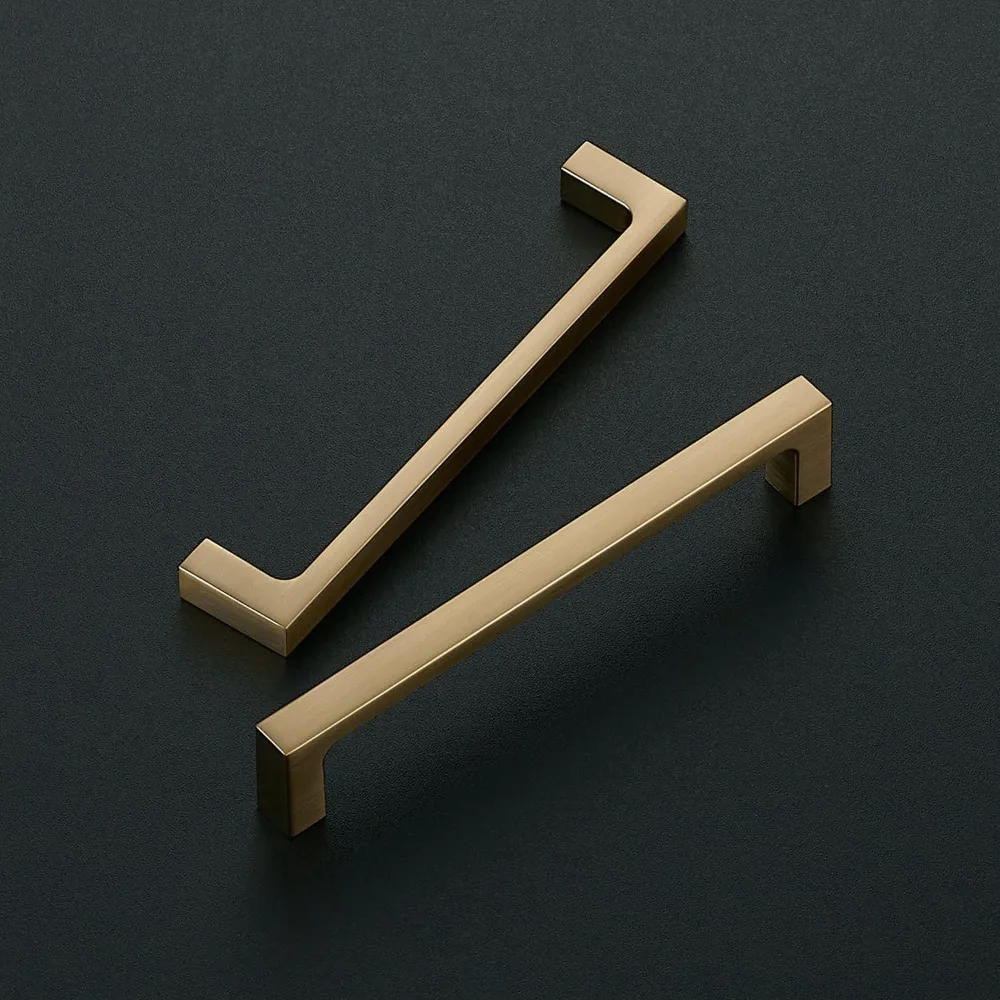 5 Inch Square Cabinet Handles for Kitchen Drawers, Champagne Bronze, 5 Pack, Modern Slim Style, Solid Zinc, Screws Included