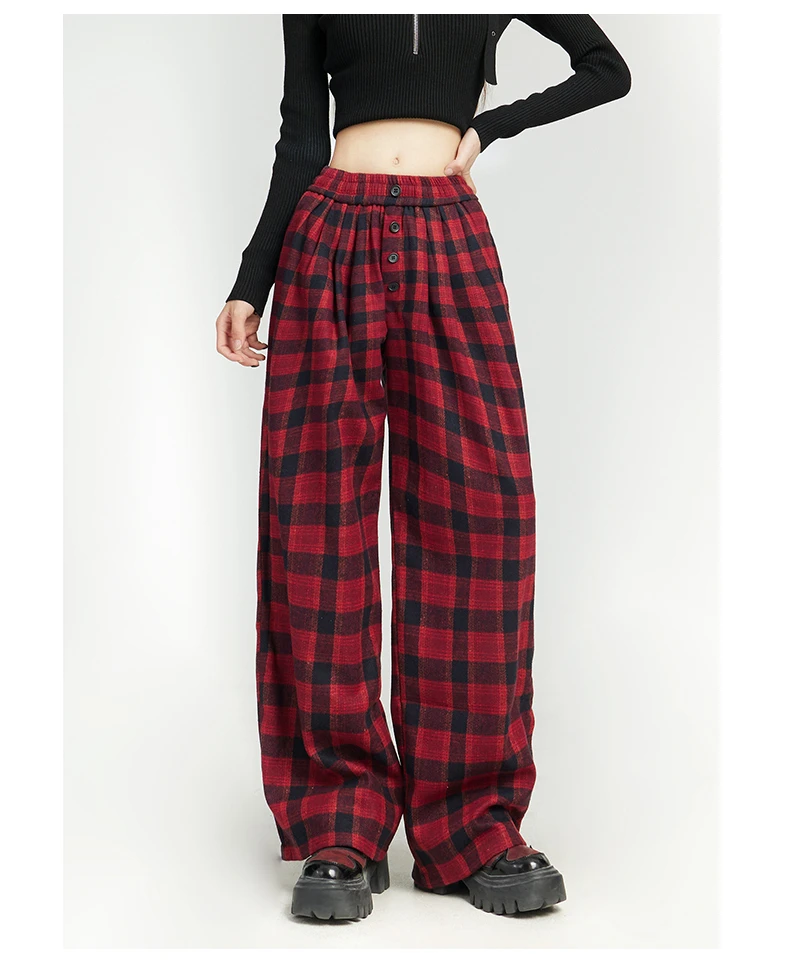 American Street Y2K Checkered trousers  Women's Fashion High Waist wide legs and casual pants trend Instagram Streetwear Pants