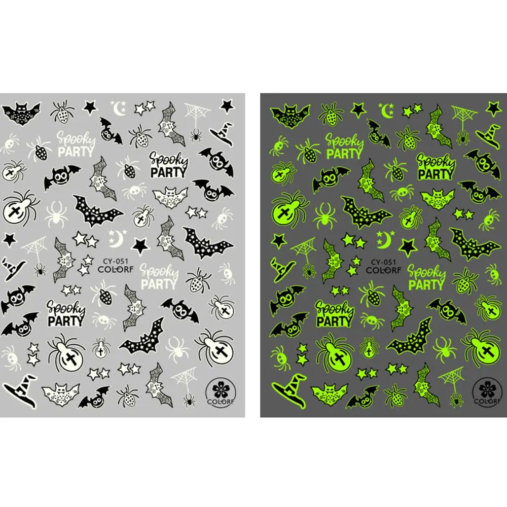 Glow in the Dark Pumpkin Self Adhesive Luminous Nail Foils Nail Art Decoration Halloween Nails Stickers Fluorescent Nail Decals