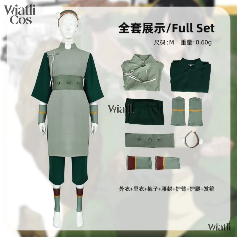 Avatar Toph Beifong Cosplay Costume Pre-styled Wig The Last Airbender Outfit Waistband Headband Props for Halloween Role Playing view 5