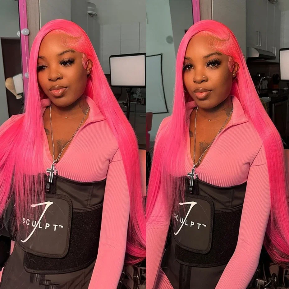 

Pink 13x4 Transparent Lace Front Wig Straight Wigs For Women 613 Colored Lace Front Blonde Human Hair Wigs Pre Plucked 180%
