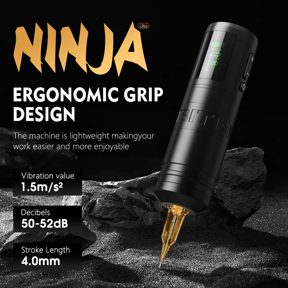 Ambition Ninja Ultra Kit Wireless Tattoo Machine Coreless Motor Straight Rod Stroke 3.5+4.0mm Pen for Professional Tattoo Artist
