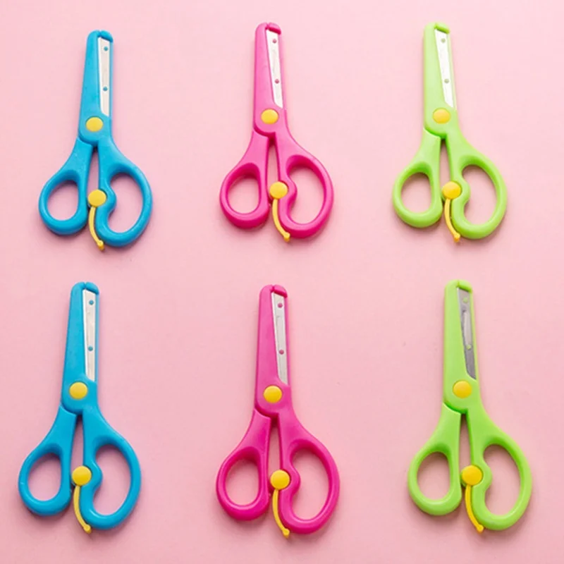 Cute Round head scissors Safety plastic Elastic small scissors cut paper for Kids DIY Hand-made school supplie