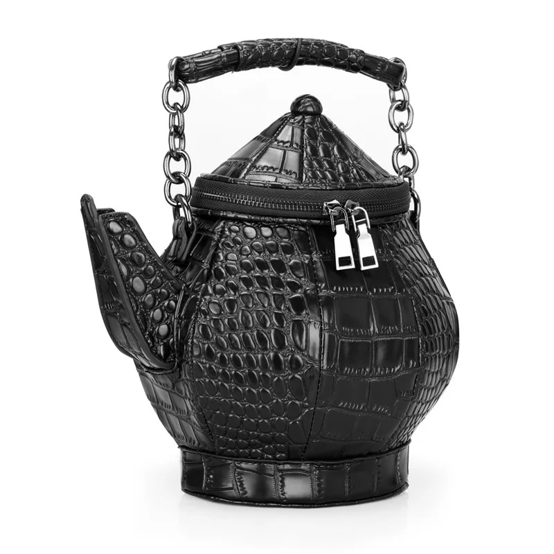 

New 2024 Crocodile Pattern Creative Chinese Style Tea Wine Pot Design Women's Single Shoulder Crossbody Bag